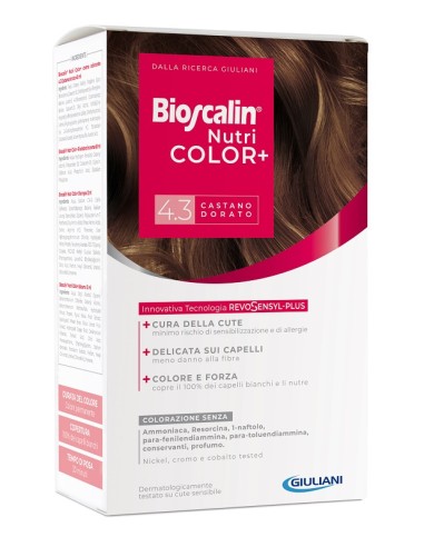 Bioscalin nutricolor plus 4,3 castano dorato crema colorante 40 ml + rivelatore crema 60 ml + shampoo 12 ml + trattamento finale