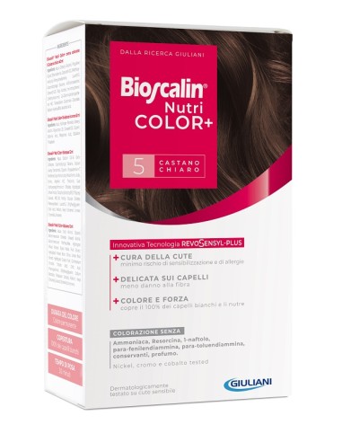 Bioscalin nutricolor plus 5 castano chiaro crema colorante 40 ml + rivelatore crema 60 ml + shampoo 12 ml + trattamento finale b