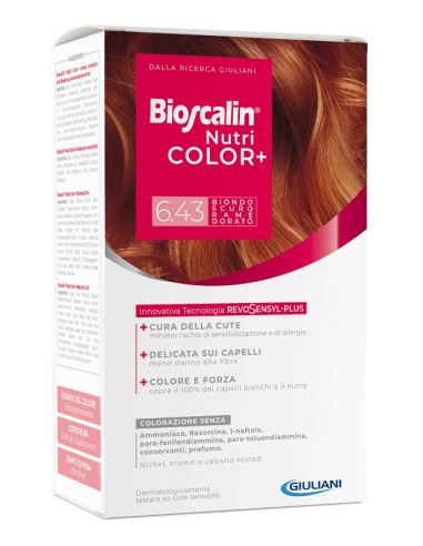 Bioscalin nutricolor plus 6,43 biondo scuro rame dorato crema colorante 40 ml + rivelatore crema 60 ml + shampoo 12 ml + trattam