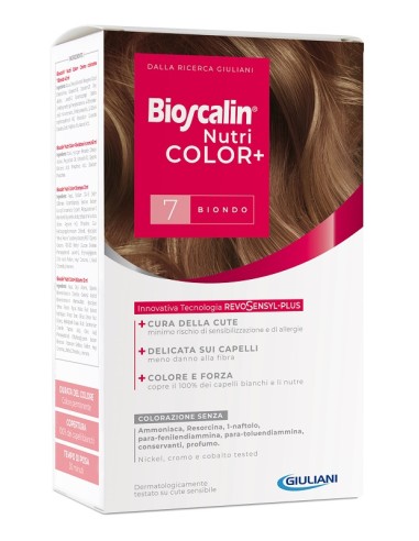 Bioscalin nutricolor plus 7 biondo crema colorante 40 ml + rivelatore crema 60 ml + shampoo 12 ml + trattamento finale balsamo 1