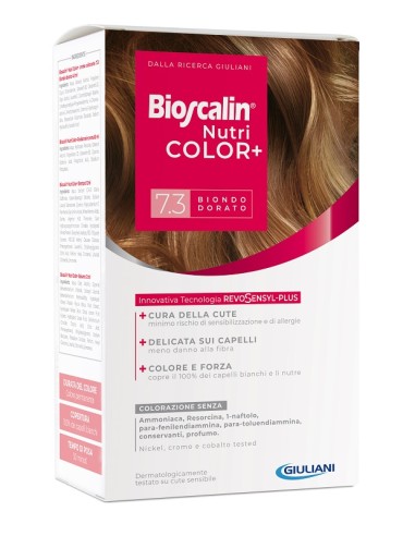 Bioscalin nutricolor plus 7,3 biondo dorato crema colorante 40 ml + rivelatore crema 60 ml + shampoo 12 ml + trattamento finale 