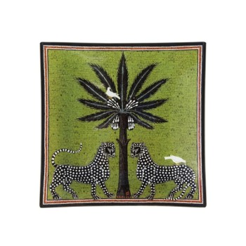 Ortigia Piatto Mosaico 25X25 Green -Piatto in Vetro Decorato a Mano