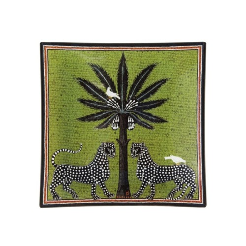 Ortigia Piatto Mosaico 25X25 Green -Piatto in Vetro Decorato a Mano